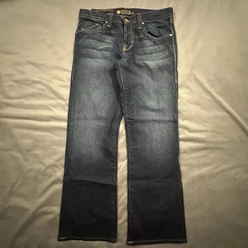 Rock & Republic Jeans Kasandra Bootcut Dark Wash Denim Womens 34 Button Fly